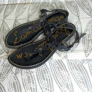 Sam Edelman Gilly Women's Black Sandals Leather Wide Stitch Boho Gladiator